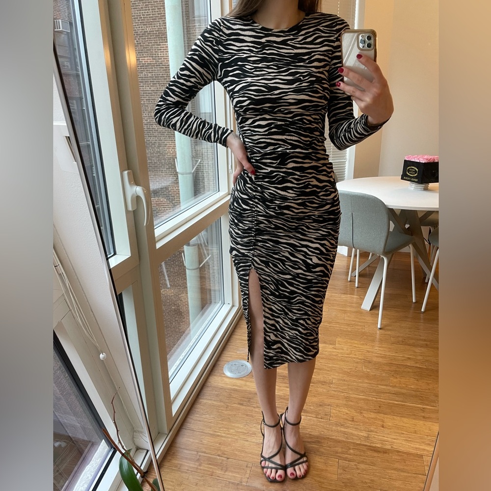 Zebra Print Split Midi Dress - Size S